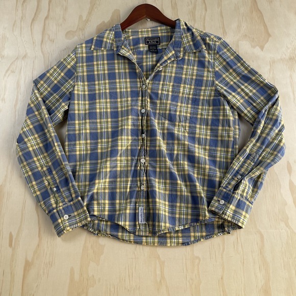 Abercrombie & Fitch Tops - Abercrombie & Fitch Button Up Shirt Womens Large Yellow Plaid Cotton Long Sleeve